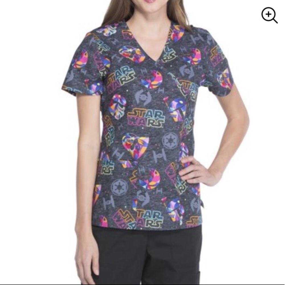 The Dark Side Women's Mock Wrap Printed Scrub Top